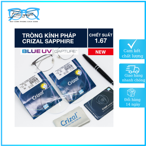 Tròng kính siêu mỏng lọc ánh sáng xanh Essilor Crizal Blue UV Capture 1.67AS